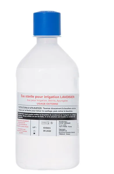 Irrigation solution of sterile water for external use