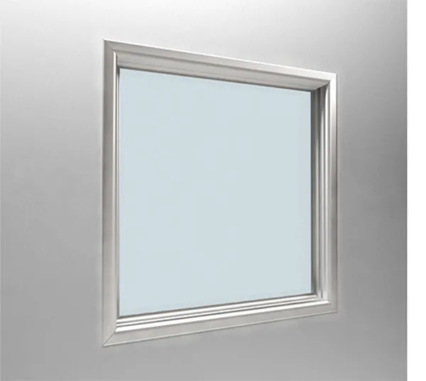 Single glass view panel on a brick wall