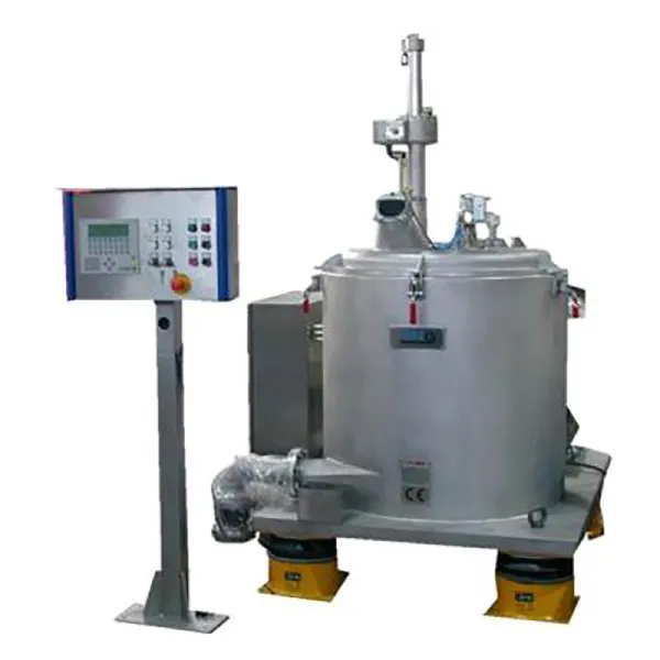 Vertical peeler centrifuges
