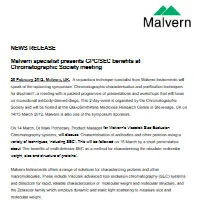 Malvern specialist presents GPC/SEC benefits at Chromatographic Society meeting
