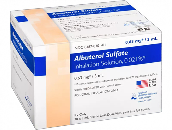 Albuterol Sulfate Inhalation Solution 0.021% 0.63mg-3 mL